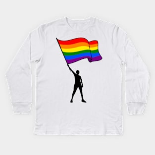 Pride Month Gay Apparel Waving LGBTQ Rainbow Pride Flag Kids Long Sleeve T-Shirt